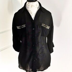 𝅺MOONLIGHT Sheer Top With Beaded Pockets